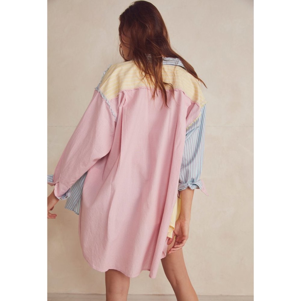 Free People Pastel Multi-Color Striped Top- Yellow, Pink, Blue - Picture 2 of 4